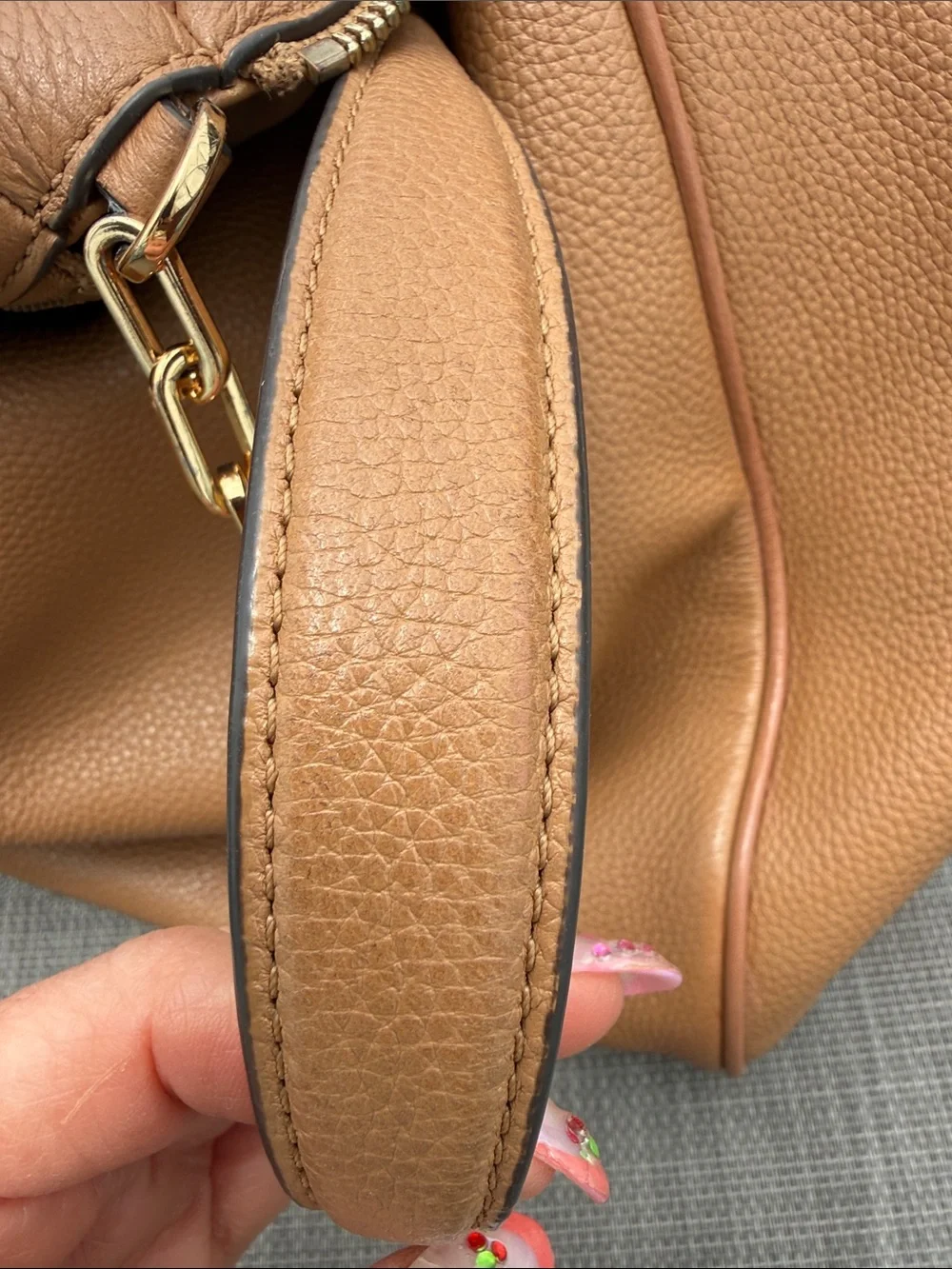 Tory Burch Cognac Pebbled Leather Shoulder Hobo with Gold Logo EUC